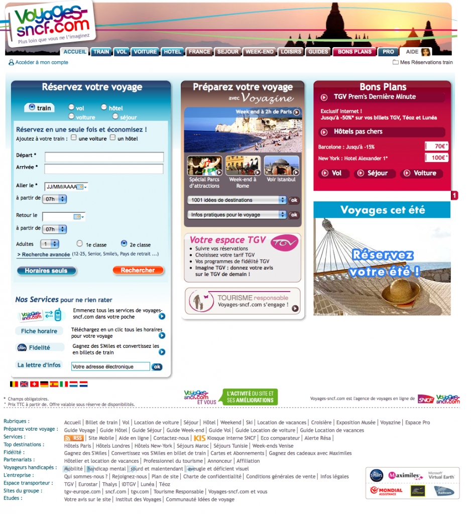 image de la homepage du site voyage sncf