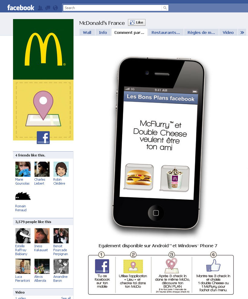 McDonalds - Jeu Facebook de géolocalisation avec l'application Places